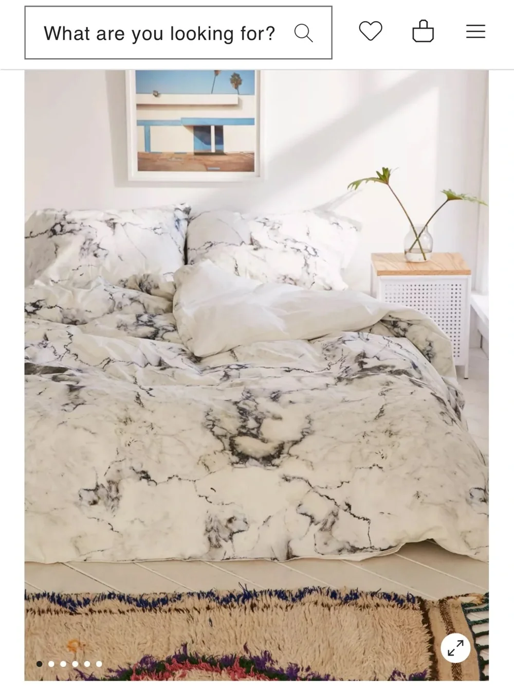 Marble Print Cotton Duvet Cover Set - White & Gray